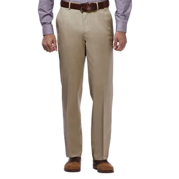 Haggar Mens Classic Fit Flat Front Premium No Iron Khaki Pants 38W X 31L NWT - Picture 3 of 6